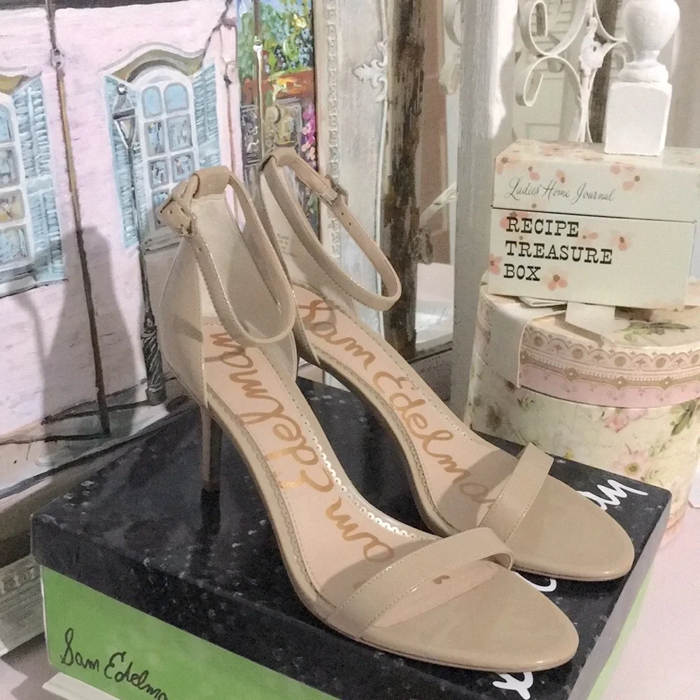 Sam Edelman Nude Patent Ankle-Strap Heels